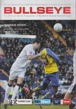 Hereford United v Tranmere Rovers Match Programme 2008-01-16